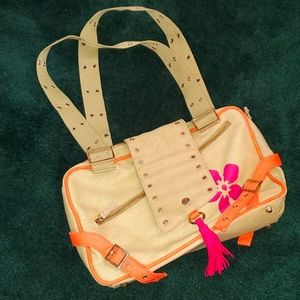 Canvas flower shoulder tote bag adjustable strap zip